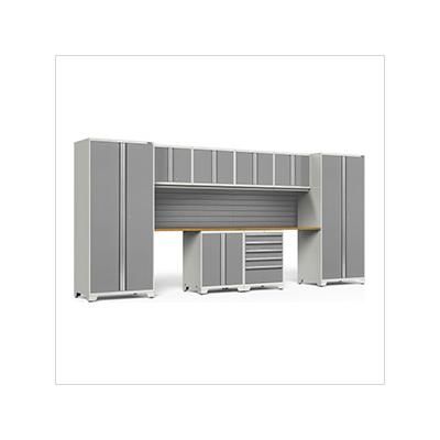 NewAge Garage Cabinets PRO Series Platinum 10-Piece Set with Bamboo Top and Slatwall