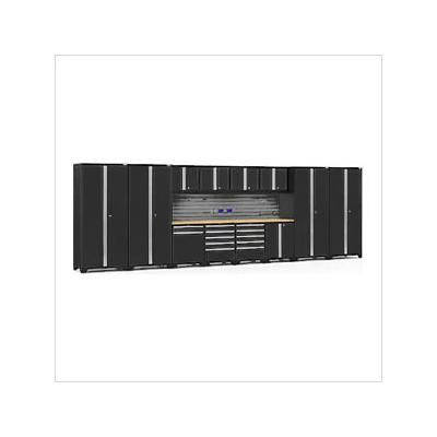 NewAge Garage Cabinets PRO Series Black 14-Piece Set with Bamboo Tops and Slatwall Hook Kit