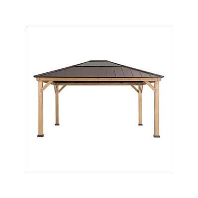 Sunjoy Group 13 x 15 Wooden Hardtop Gazebo with Ceiling Hook (Brown Roof)