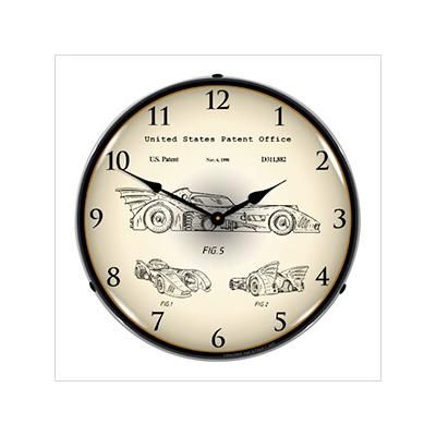 Collectable Sign and Clock 1990 Batmobile Patent Blueprint Backlit Wall Clock