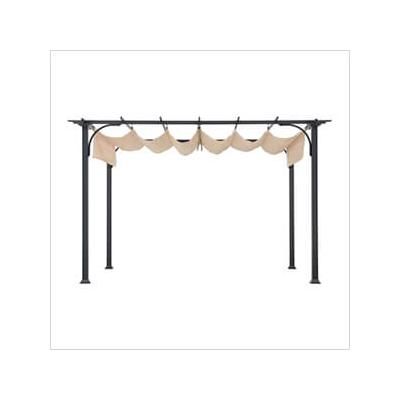 Sunjoy Group 9 x 12 Steel Frame Pergola Kit with Retractable Beige Canopy Shade