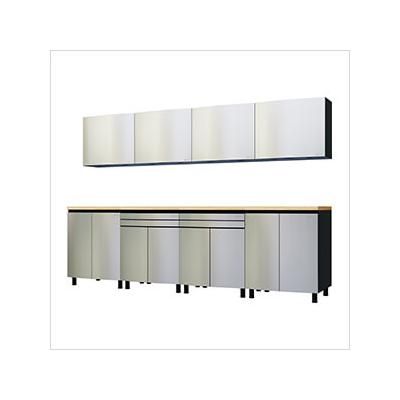 Contur Cabinet 10' Premium Stainless Steel Garage Cabinet System with Butcher Block Tops