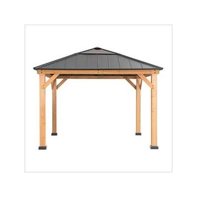 Sunjoy Group 11 x 11 Wooden Hardtop Gazebo with Ceiling Hook (Black Roof)