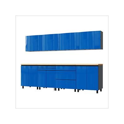 Contur Cabinet 10' Premium Santorini Blue Garage Cabinet System with Butcher Block Tops