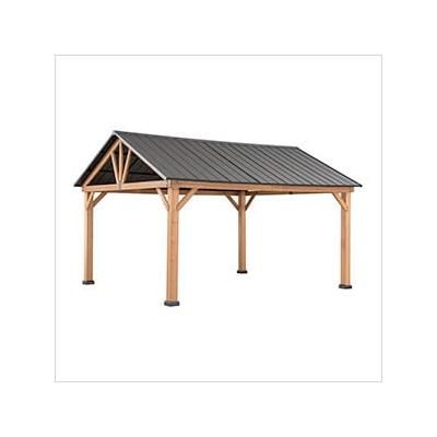 Sunjoy Group 11 x 13 Wooden Gable Roof Hardtop Pavilion Gazebo with Ceiling Hook (Black Roof)