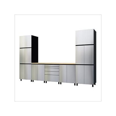 Contur Cabinet 12.5' Premium Stainless Steel Garage Cabinet System with Butcher Block Tops