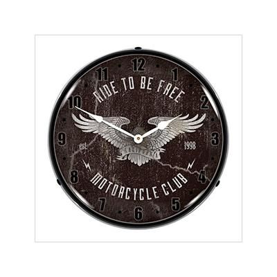 Collectable Sign and Clock Ride to be Free Motorcycle Club Backlit Wall Clock