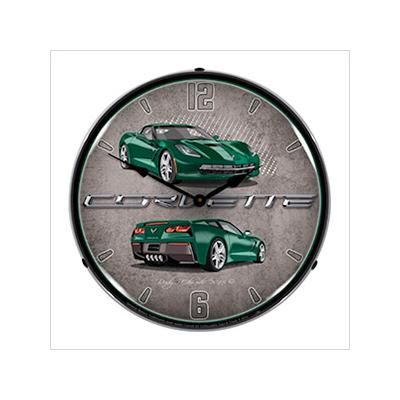 Collectable Sign and Clock C7 Corvette Lime Rock Green Backlit Wall Clock