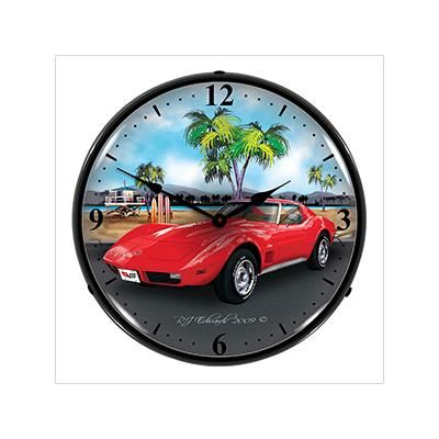 Collectable Sign and Clock 1973 Corvette Backlit Wall Clock