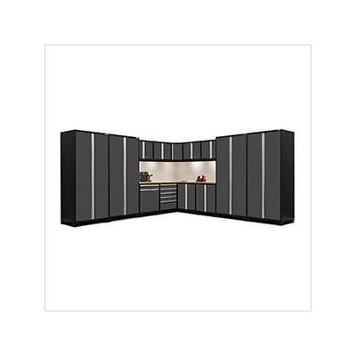 NewAge Garage Cabinets PRO Series Grey 16-Piece Corner Set with Bamboo Tops