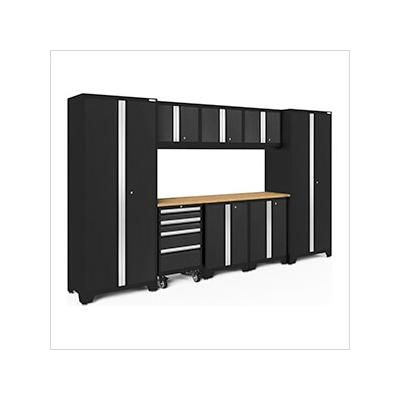 NewAge Garage Cabinets BOLD Series Black 9-Piece Set with Bamboo Top