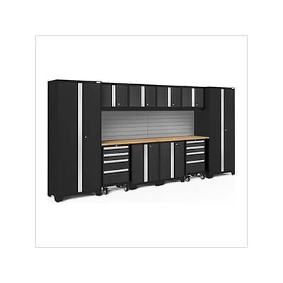 NewAge Garage Cabinets BOLD Series Black 12-Piece Set with Bamboo Top and Backsplash