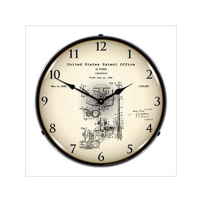 Collectable Sign and Clock 1928 Henry Ford Carburetor Patent Blueprint Backlit Wall Clock