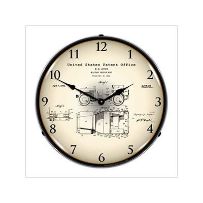 Collectable Sign and Clock 1941 Jeep Military Vehicle Patent Blueprint Backlit Wall Clock