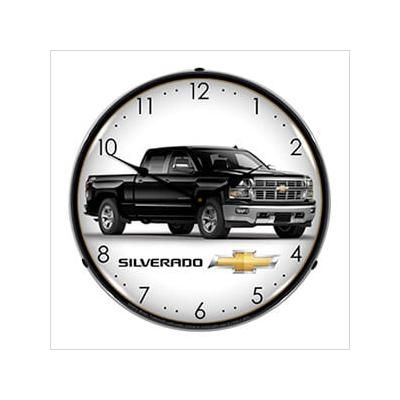 Collectable Sign and Clock Chevrolet Silverado Black Backlit Wall Clock