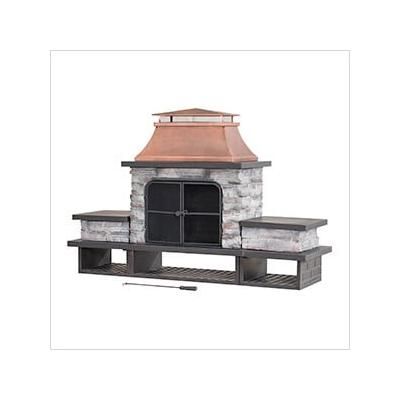 Sunjoy Group 48-Inch Wood Burning Stone Fireplace with Fire Poker