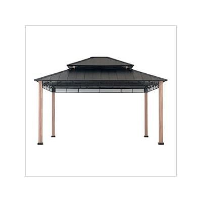 Sunjoy Group SummerCove 13 x 15 Wooden 2-Tier Hardtop Gazebo with Ceiling Hook (Black Roof)