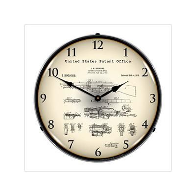 Collectable Sign and Clock 1919 B.A.R. Browning Automatic Rifle Patent Blueprint Backlit Wall Clock