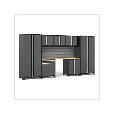 NewAge Garage Cabinets PRO Series Grey 8-Piece Set with Bamboo Top and Slatwall