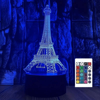 1pc 3d Lamp Led Night Light Eiffel Tower 3d Illusion Nightlight For Bedroom Decor Light Cool Bedside Lamp Gift Touch 16 Colors