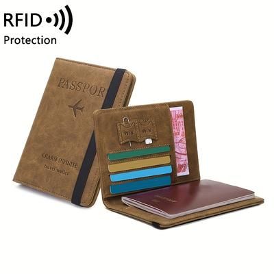 1pc Rfid Anti-theft Brush Multi-card Passport Bag, Travel Abroad Ticket Document Bag, Simple Fashion Multi-functional Passport Holder