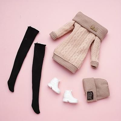 TEMU 1set Multicolored Outfit Sweater Stockings Hat Shoes, Daily Casual Wear Accessories Clothes For 11.5inch Doll, As , Chrismas Gift (doll Not Included)