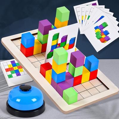 TEMU Wooden Two-player Battle Building Blocks, Focusing On Games And Interactive Toys For Thinking And Logic Christmas Gift