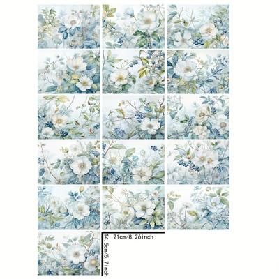 16 Sheets A5 Size Mother's Day White Gardenia Lily Blueberry Plant Background Material Decoration Diy Retro Journal Junk Journal Greeting Card Planner Scrapbook Background Card Pad