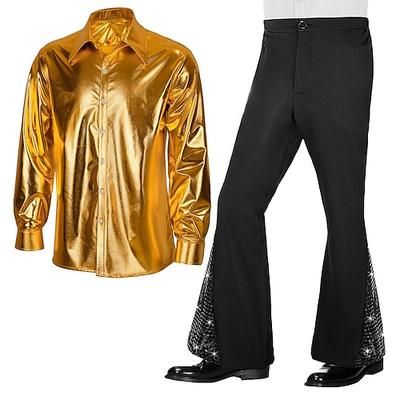 Metallico Retrò Vintage Anni '70 Abiti Camicia Pantaloni a zampa d'elefante Costume Per uomo Costume di Carnevale Halloween Carnevale Mascherata Parata dell'Orgoglio Mese dell'orgoglio Festa fantasia
