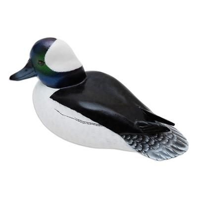 Wood sculpture, 'Male Bufflehead Duck' - Wood Bird Sculpture