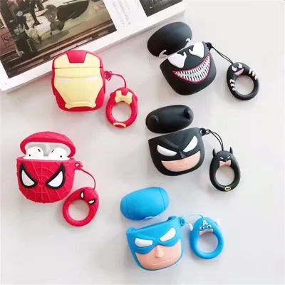 Simpatico cartone animato Batman Spiderman Ironman Capitan Custodie in silicone 3D per Airpods 2 3 4 Pro Custodia di ricarica per auricolare wireless Bluetooth