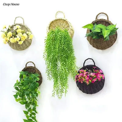 1PC fioriera da appendere a parete in vimini cestino in rattan da giardino vaso per piante da interno supporto 4 colori