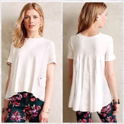Anthropologie Tops | Anthropologie Moth Pleated Back 3/4 Sleeve Trapeze Top | Color: White | Size: S