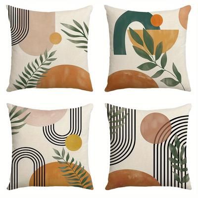 TEMU 4pcs Bohemian Throw Pillowcases, Abstract Style Mid-century Modern Geometric Decorative Pillowcases, Suitable For Sofa Home Sofa Bedroom, 17.7x17.7 Inches, Set Of 4, Pillow Insert Not Included