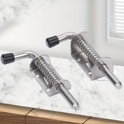 TEMU 2pcs Heavy-duty 304 Stainless Steel Spring Latches - Polished, Multi-directional Cabinet & Door Hinges With Secure Locking Mechanism For Industrial And
