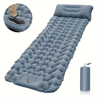 TEMU Inflatable Camping Mattress With Built-in Pump & Carry Bag - High Quality, Foldable Air Cushion Bed For Hiking, Trekking & , Blue, Camping Bed