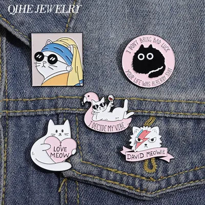 Pink Cute Cat Enamel Pins Kawaii Cartoon Sunglasses Cat Heart Badge Backpack Hat Accessories Fashion Jewelry Gift for Friends