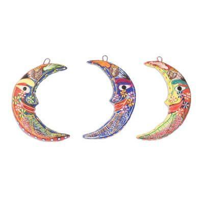 Ceramic wall adornments, 'Crescent Moon Magic' (set of 3)
