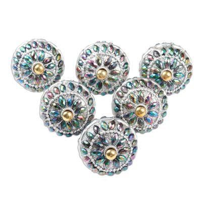 Rainbow Charm,'Iridescent Beaded Wood Drawer Knobs (Set of 6)'
