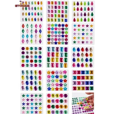 Colorful 3D Resin Gem Stickers Self Adhesive Kids Music Party Face Body Decoration Diamond Scrapbook Phone DIY Decor Gift Toys