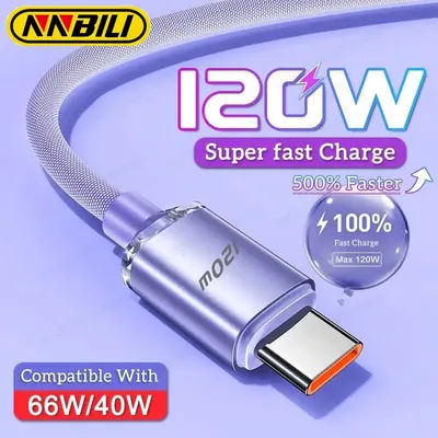 NNBILI 120W 6A Fast Charge USB Type C Quick Charge Cable For Samsung S23 Xiaomi 13 Huawei Phone Fast