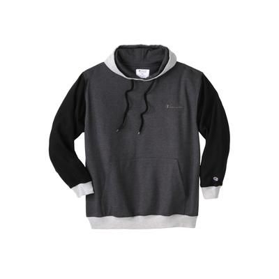 Men’s Big & Tall Colorblock Tonal Script Hoodie by Champion in Charcoal Black Heather Grey (Size 4XL)