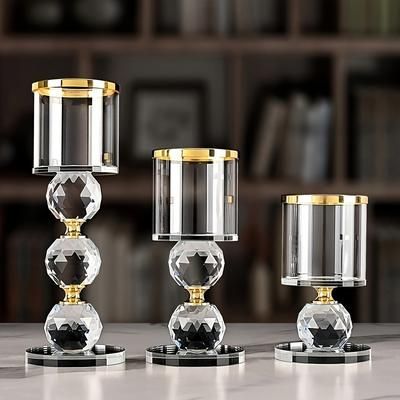 TEMU 3pcs Crystal Glass Candle Holder, Polished Tabletop Centerpiece, Romantic Dinner Photo Props For Christmas Halloween Easter Hanukkah Thanksgiving