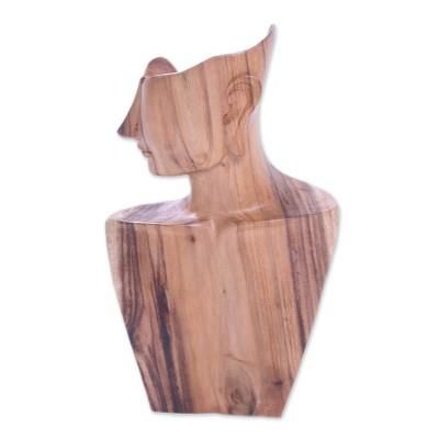 I'm Listening,'Hand-Carved Fine Art Suar Wood Sculpture from Bali'