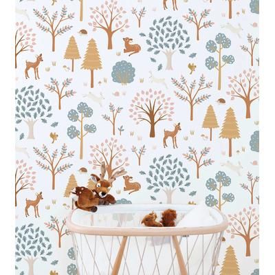 Carta da parati intessuta stampa foresta (50 cm x 10 m)