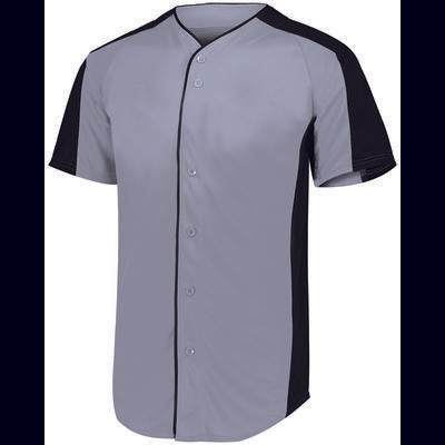 Augusta Sportswear 1656 Athletic Youth Full-Button Baseball Jersey T-Shirt in Blue Gray/Black size Large | Polyester