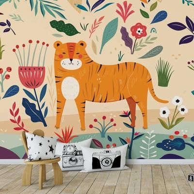 Carta da parati per bambini, tigre 364x270cm