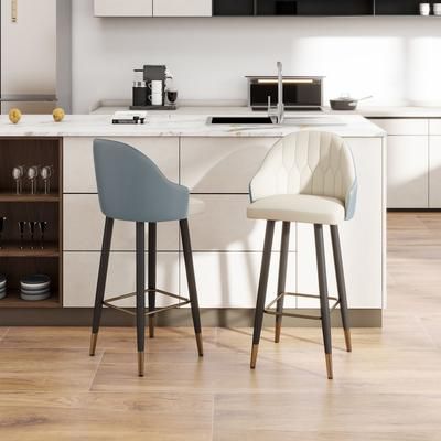 PU Leather Bar Height Bar Stools Set of 2, 28.7" Seat Height Upholstered Modern Bar Stool with Back and Metal Legs for Kitchen, Blue