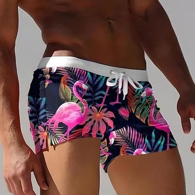 Per uomo Foglia Fenicottero Piante Costumi da bagno Pantaloncini da mare Pantaloncini da bagno boxer Misura del girovita medio Moda Designer Surf Ferie Spiaggia Coulisse Tasca Elastico in vita