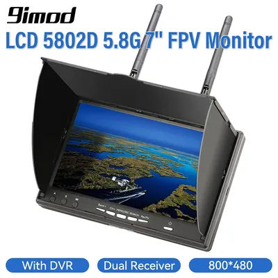 9IMOD LCD5802D FPV Monitor with DVR 5.8G 40CH 7 Inch LCD Screen Monitor 800x480 Dual Diversity Receiver for FPV Drone
